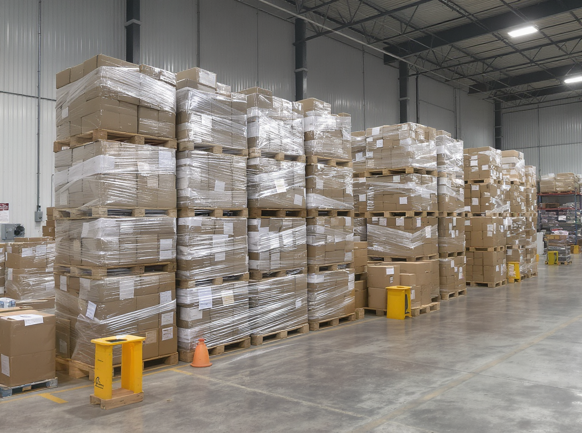 Bodega de desconsolidación con pallets de carga LCL ordenados